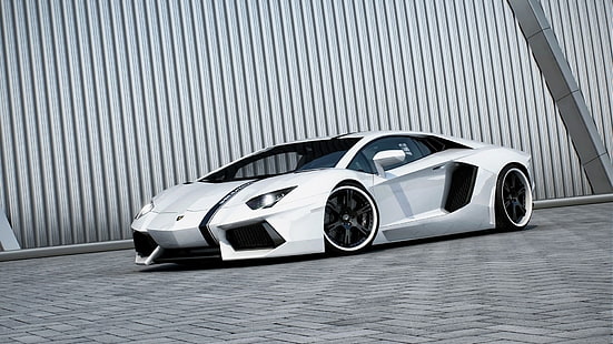 biały supersamochód Lamborghini Aventador, Lamborghini, samochód, białe samochody, Lamborghini Aventador, tuning, pojazd, Tapety HD HD wallpaper