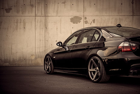 svart BMW E-serie, BMW, lampor, E90, baksida, djup cpncave, HD tapet HD wallpaper