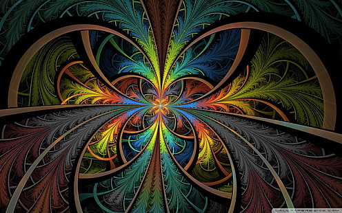 obra de arte de mosaico de plumas multicolores, abstracto, fractal, Fondo de pantalla HD HD wallpaper