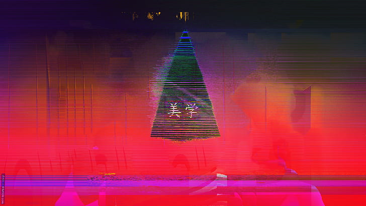 vaporwave, trójkąt, neon, abstrakcja, Japonia, sztuka usterki, Tapety HD