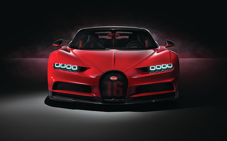 Bugatti Chiron, รถยนต์, สีแดง, ซูเปอร์คาร์, มุมมองด้านหน้า, ยานพาหนะ, วอลล์เปเปอร์ HD