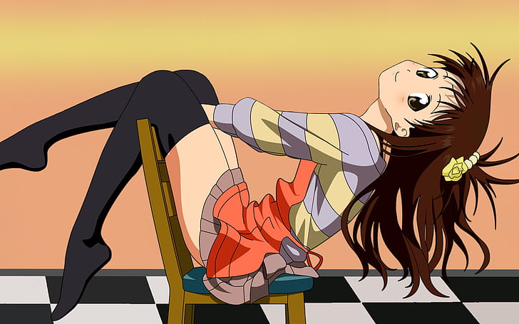 Anime, To Love-Ru, Blush, Girl, Mikan Yuuki, Sitting, Skirt, Smile, Thigh Highs, HD wallpaper
