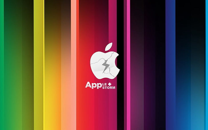 Лого на Apple, ябълка, дъга, цвят, бяло, червено, синьо, зелено, HD тапет
