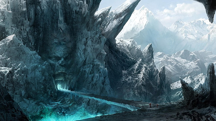 ภูเขาน้ำแข็งฤดูหนาวสะพานหิมะภาพวาดศิลปะแฟนตาซี fanmade 1920x1080 Abstract Fantasy HD Art, น้ำแข็ง, ภูเขา, วอลล์เปเปอร์ HD