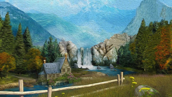 滝 山 家 木 絵画 Hdデスクトップの壁紙 Wallpaperbetter
