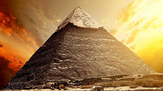 piramit, gökyüzü, tarihi, anıt, Antik Tarih, tarihi mekan, Khafre piramidi, peyzaj, Al haram, Giza, Mısır, Tarih, HD masaüstü duvar kağıdı HD wallpaper