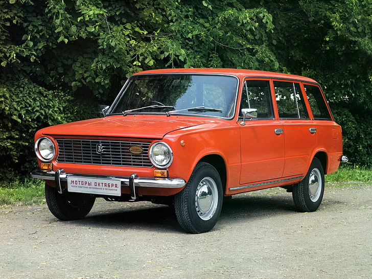 orange station wagon, red, Lada, universal, ваз2102, HD wallpaper