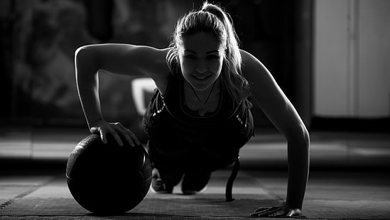 donna, ombre, allenamento, crossfit, allenamento con la palla, Sfondo HD HD wallpaper