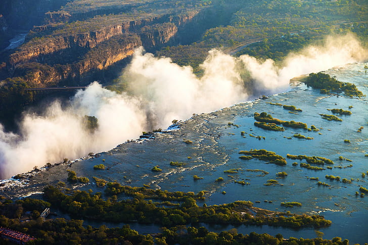 滝、自然、川、熱帯地方、ビクトリア、滝、ジンバブエ、 HDデスクトップの壁紙