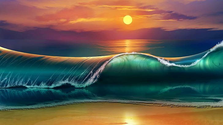 Tapeten Sunset Sea Waves Beach 4k Ultra Hd für Desktop Mobile Laptop und Tablet 3840 × 2160, HD-Hintergrundbild