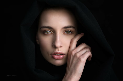 المرأة ، الوجه ، خلفية بسيطة ، صورة ، خلفية سوداء، خلفية HD HD wallpaper
