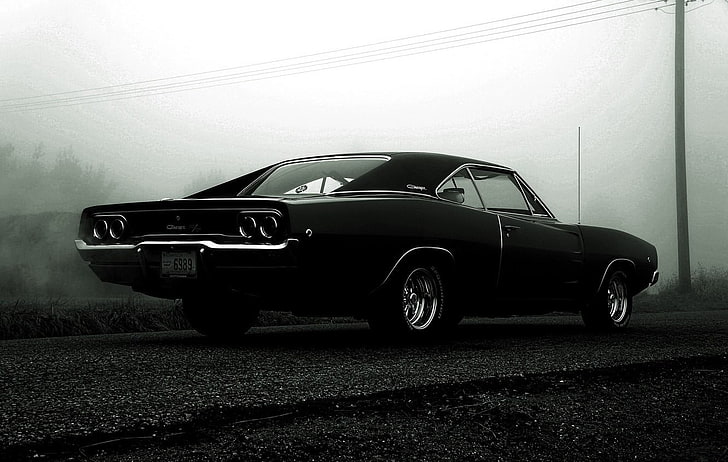 black muscle vehicle, Dodge Charger, car, muscle cars, HD wallpaper