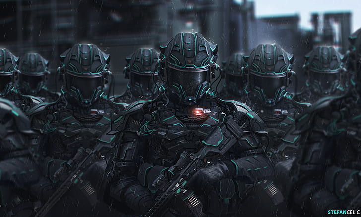 armadura, equipamento do exército, guerra, capacete, ficção científica, HD papel de parede