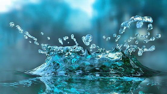 water, splash, drop, waterdrop, blue, droplets, drops, reflection, HD wallpaper HD wallpaper