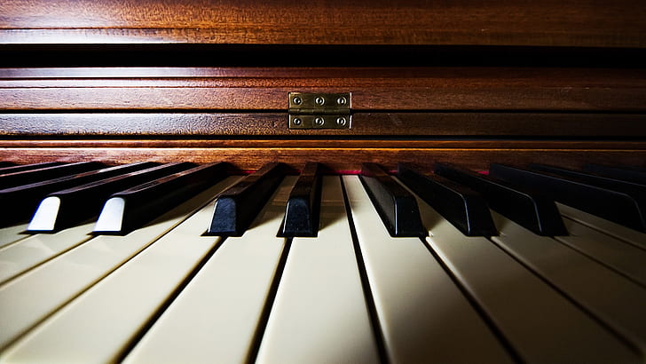 piano, musikinstrument, makro, trä, vit, svart, HD tapet