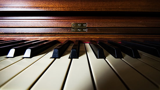 пианино, музыкальный инструмент, макро, дерево, белый, черный, HD обои HD wallpaper