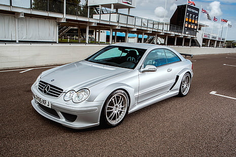 plata Mercedes-Benz coupe, mercedes-benz, amg, clase clk, plata, vista lateral, Fondo de pantalla HD HD wallpaper