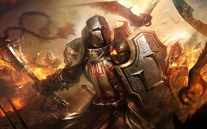 templar illustration, armor, warrior, helmet, demons, Diablo 3, evil, Crusader, HD wallpaper