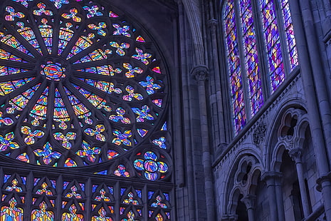 stained glass decor, stained glass, window, cathedral, architecture, HD wallpaper HD wallpaper