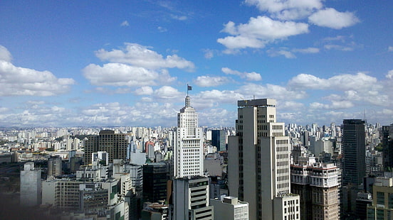 антенна, Бразилия, здание, город, пейзаж, метрополия, Пауло, Сан, небо, городской, вид, HD обои HD wallpaper
