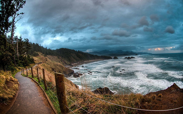 Пътека на морското крайбрежие в близост до държавния парк Ocean Ecola Орегон 1920 × 1200, HD тапет