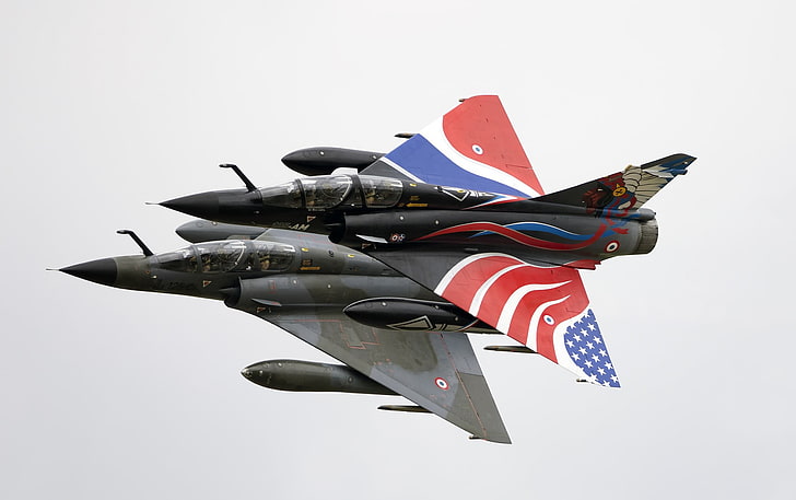zwei graue Flugzeuge, Militärflugzeuge, Flugzeuge, Militär, Düsenjäger, Mirage 2000, HD-Hintergrundbild