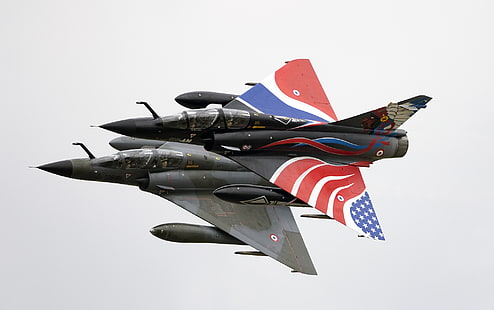 회색 항공기 2 대, 군용 항공기, 항공기, 군용, 제트 전투기, Mirage 2000, HD 배경 화면 HD wallpaper