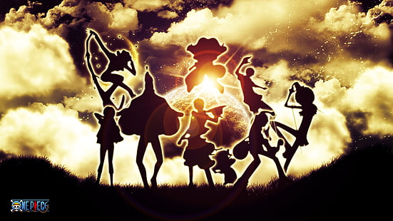 One Piece Straw Hat Pirates wallpaper, One Piece, clouds, silhouette, lens flare, HD wallpaper HD wallpaper