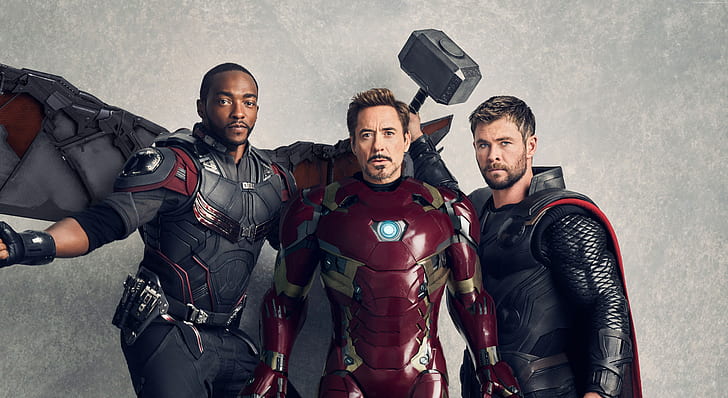 Thor, Avengers: Unendlichkeitskrieg, Chris Hemsworth, Falke, Anthony Mackie, 5K, Iron Man, Robert Downey Jr., HD-Hintergrundbild