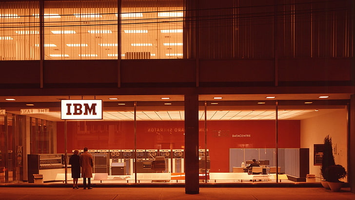 Сграда на IBM, градски пейзаж, IBM, Ретро компютри, стари, лого, кафяво, Ретро стил, сграда, Торонто, HD тапет