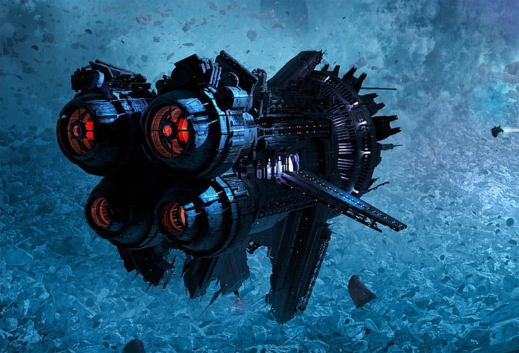 черный, синий и красный космический корабль иллюстрации, научная фантастика, произведения искусства, HD обои