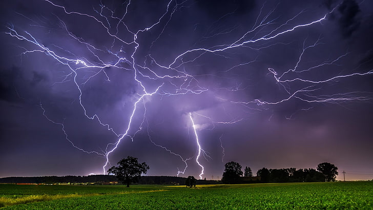 lightning, thunder, thunderstorm, cloud, storm, landscape, night, evening, darkness, HD wallpaper