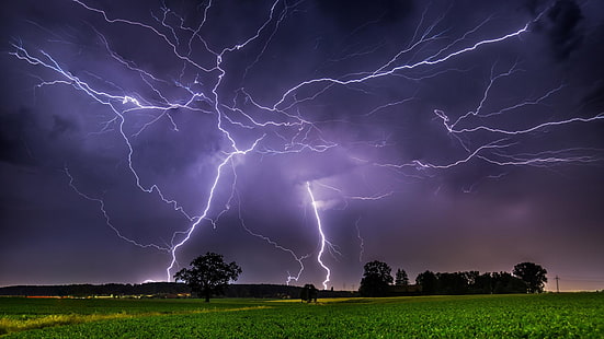 lightning, thunder, thunderstorm, cloud, storm, landscape, night, evening, darkness, HD wallpaper HD wallpaper