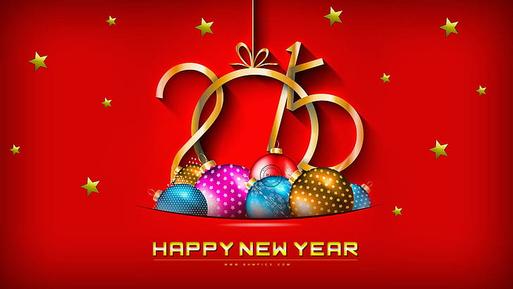 Nowy Rok 2015 z bombkami, ilustracja szczęśliwego nowego roku 2015, festiwale / święta, nowy rok, festiwal, wakacje, 2015, boże narodzenie, piłka, tło, Tapety HD