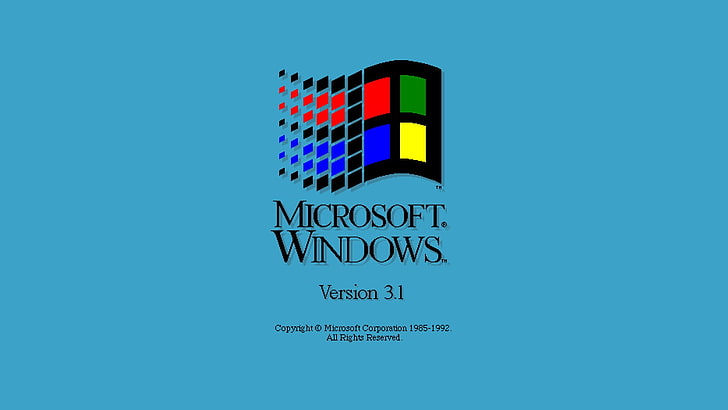Microsoft Windows logosu, Microsoft, Microsoft Windows, işletim sistemi, minimalizm, mavi arka plan, pencere, vintage, piksel, 1985, logo, şirket, basit arka plan, HD masaüstü duvar kağıdı