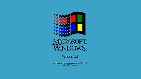 Logotipo do Microsoft Windows, Microsoft, Microsoft Windows, sistema operacional, minimalismo, fundo azul, janela, vintage, pixels, 1985, logotipo, empresa, fundo simples, HD papel de parede HD wallpaper