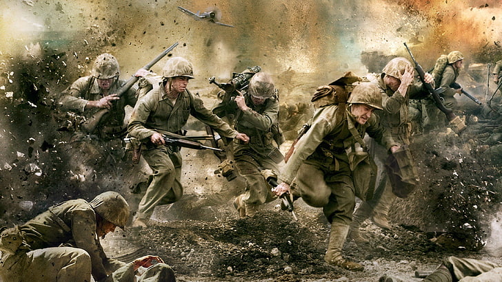 Солдаты в боевой живописи, Тихий океан, Вторая мировая война, ГБО, HD обои