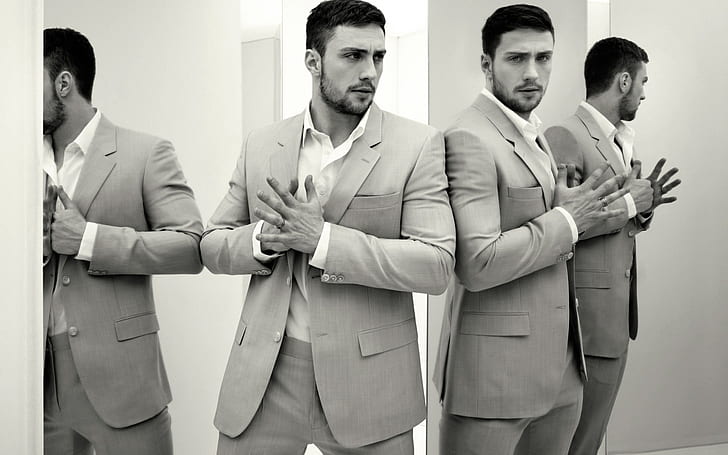 Cool Aaron Taylor-Johnson, men's gray-and-white suit outfit, aaron taylor johnson, man, actor, HD wallpaper