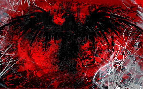 fantasy art, aquila, grunge, artwork, rosso, bianco, nero, Sfondo HD HD wallpaper