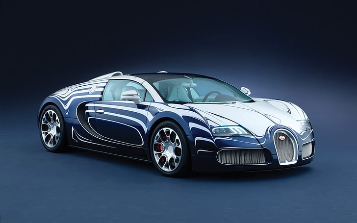 Bugatti Veyron Grand Sport, white and blue sports car coupe, Bugatti Veyron, HD wallpaper