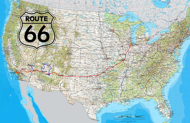 Stati Uniti d'America, strada, Mappa, Route 66, autostrada, miscellanea, Nord America, confine, Stati Uniti d'America, Sfondo HD