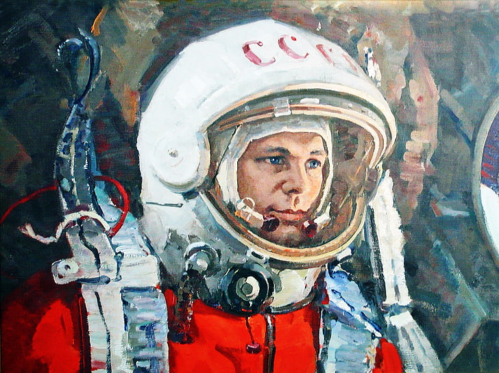 astronaut painting, yuri gagarin, cosmonaut, ussr, spacesuit, HD wallpaper