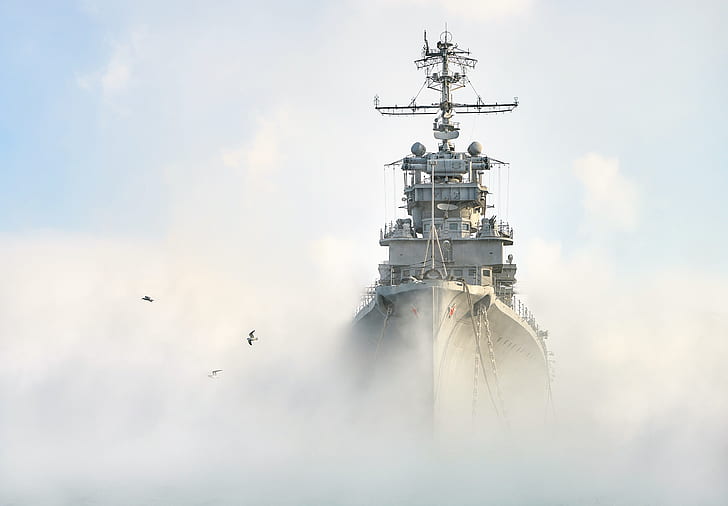 Kapal perang, Angkatan Laut Rusia, Kapal Pesiar, Kabut, kapal penjelajah Soviet Mikhail Kutuzov, Kapal Perang, Wallpaper HD