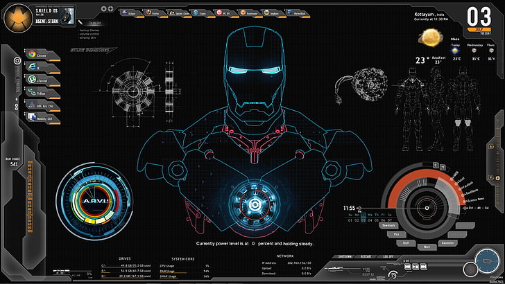 Iron Man илюстрация, компютър, Iron Man, щит, HD тапет