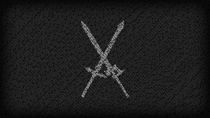 papéis de parede digitais de espadas preto e branco, logotipo de duas espadas brancas, Sword Art Online, videogames, HD papel de parede