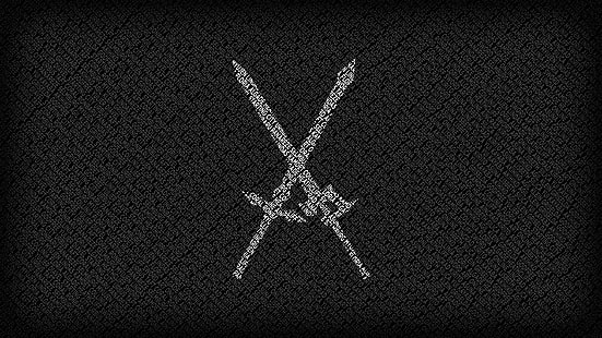 papéis de parede digitais de espadas preto e branco, logotipo de duas espadas brancas, Sword Art Online, videogames, HD papel de parede HD wallpaper
