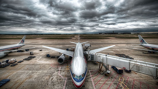 HDR, niebo, samolot, samolot, lotnisko, chmury, samoloty, pojazd, Tapety HD HD wallpaper