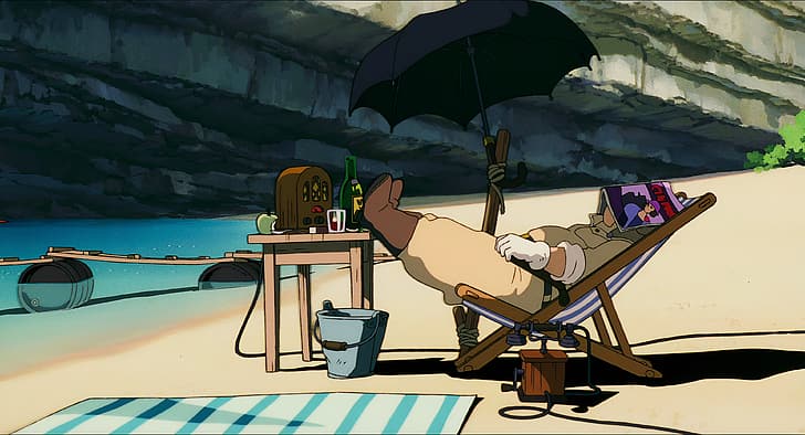 Porco Rosso, Studio Ghibli, аниме, пляж, HD обои
