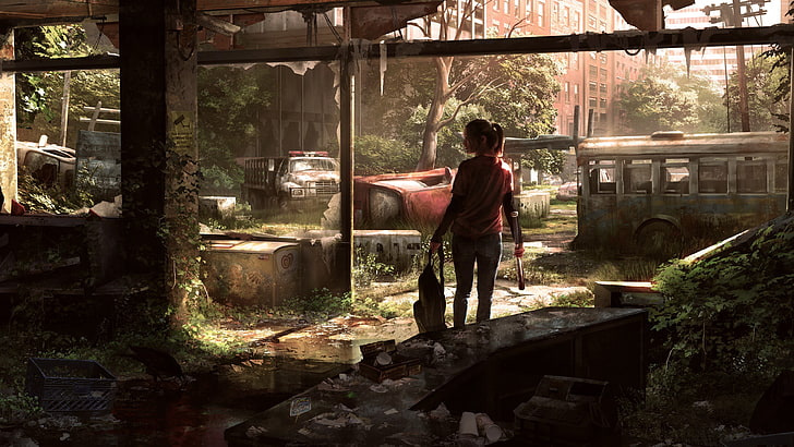 haut rouge féminin, The Last of Us, jeux vidéo, regarder au loin, Fond d'écran HD