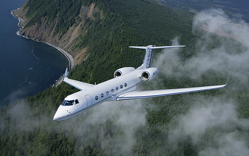 Gulfstream G550, เครื่องบินโดยสารสีขาว, เครื่องบิน / เครื่องบิน, ท้องฟ้า, เครื่องบิน, วอลล์เปเปอร์ HD HD wallpaper